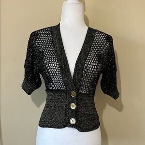 Elegant Black Knit Sweater with gold button Detain